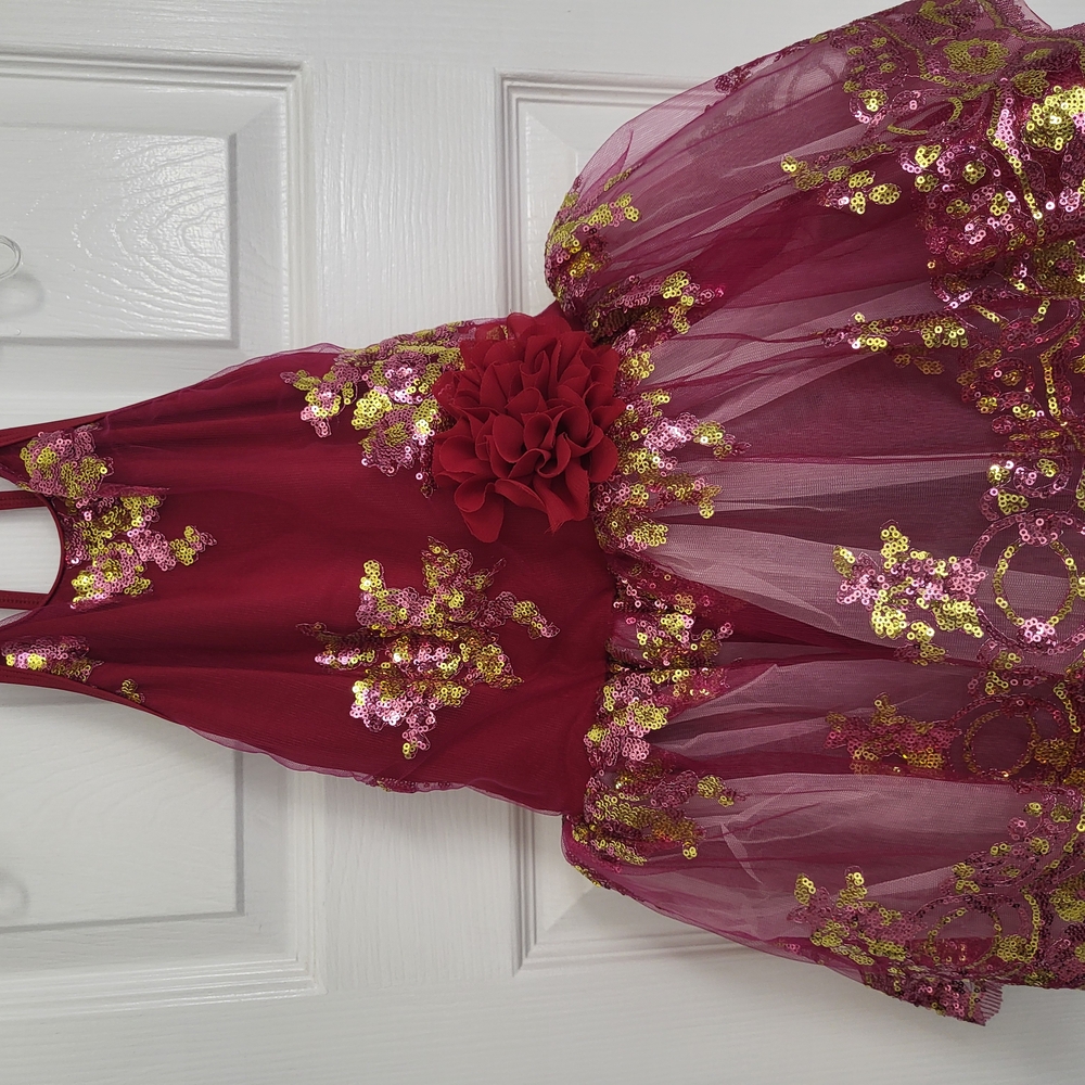Elegant Red and Gold Floral Dress